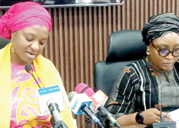 The Kwara State  commissioner for Tertiary Education, Hajia Sa'adatu Modibbo- Kawu (left ) and her Ministry of Communications counterpart, Mrs Bolanle Olukoju, during  the  inter-ministerial press briefing in Ilorin, the state capital.