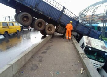 Man Escapes Death After Truck Crashes From Oshodi Bridge