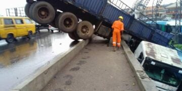 Man Escapes Death After Truck Crashes From Oshodi Bridge