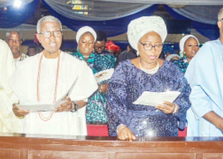 R-L: Celebrant/former Managing Director, PUNCH, Sir Ademola Osinubi with wife, Wemimo Osinubi; Abiodun Osinubi and former chairman of PUNCH, Ajibola Ogunshola.