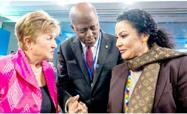 L-R: Managing director of the International Monetary Fund (IMF), Kristalina Georgieva; the governor, Central Bank of Nigeria (CBN), Olayemi Cardoso; and the minister of state for Finance, Dr. Doris Uzoka-Anite, at the International Monetary and Financial Committee (IMFC) meeting, during the 2025 Annual Meetings of the International Monetary Fund and the World Bank, in Washington. PHOTO: CBN