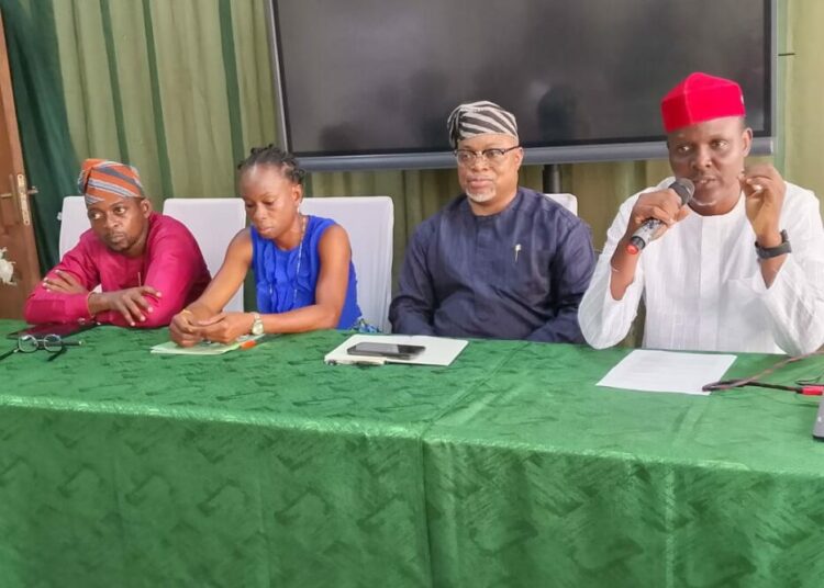 L-R: Professor  Oyewon Isaac from Federal College of Forestry Research Institute (FRIN), Ibadan, Representative from Oyo State Agribusiness Development Agency (OYSADA), Mrs Jegede Mofolasade, Deputy Director, Lagos State Ministry of Agriculture and Food System, Mr Olajobi  Akeem and President Kakehashi Africa Nigeria Initiative (KANI), Dr Bolu Sarumoh  at a capacity building training in Aquaponics, organised by Japan International Cooperation Agency (JICA) for Farmers in Oyo and Lagos States on Monday in Ibadan.