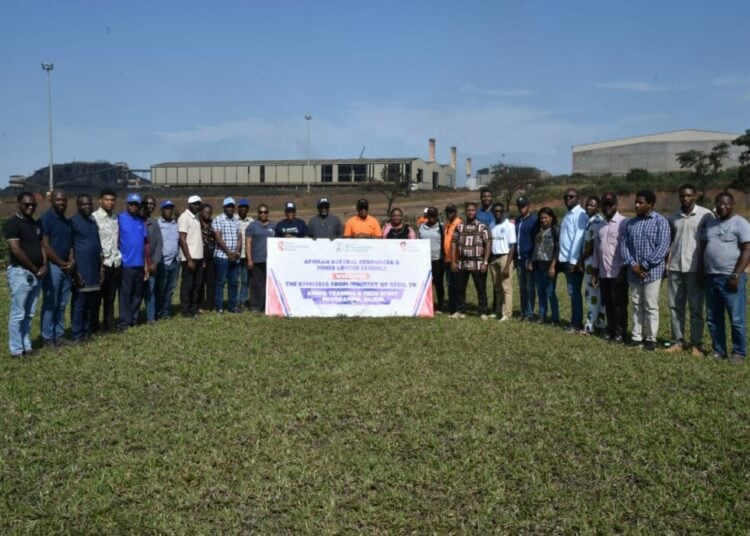The Director, Raw Material Inspectorate and Metallurgical Development and Environmental Protection, Engr. Frederick E. Ewa and Director, Raw Material Development and Investment Promotion Mr. Ime Ekrikpo (m) and the staff of the Ministry of Steel Development during the 3 days capacity building training at African Natural Resources and Mines Limited (ANRML) Gujeni, Kaduna state on Thursday .