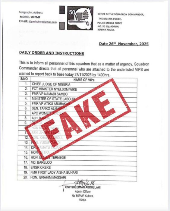 Police Disown Viral Memo On Withdrawal Of Escorts From CJN, Wike, Aisha Buhari, Others 2 WhatsApp Image 2025 11 28 at 3.53.08 PM