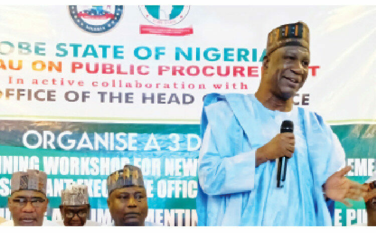 Strengthening Accountability: Yobe Gov't Trains Newly Deployed Procurement Personnel In MDAs 1 Yobe SSG, Alh. Baba Mallam Wali mni (Standing) during the training of Newly Deployed Procurement Personnel to MDAs in Kano recently