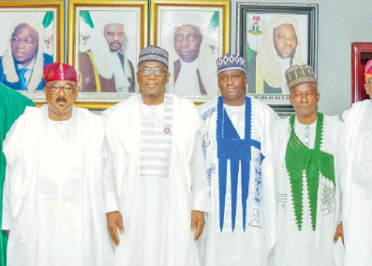 AbdulRazaq Rolls Out New Allowances For Workers, Teachers 1 L-R: Deputy speaker Kwara State House of Assembly, Hon. Ojo Olayiwola, deputy governor, Mr Kayode Alabi; Governor AbdulRahman AbdulRazaq, speaker, KWHA, Engr . Salihu Yakubu- Danladi, majority leader KWHA, Hon. AbdulKadir Magaji, and Hon. Ganiyu Gabriel; after the presentation of 2026 Appropriation Bill, in Ilorin. PHOTO BY ABDULLAHI OLESIN