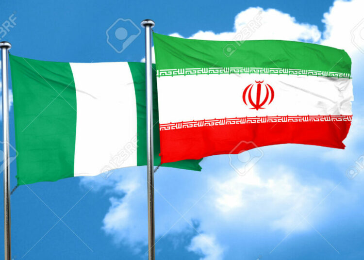 Nigeria flag with Iran flag, 3D rendering