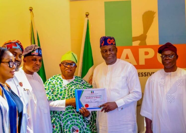 APC Presents Certificate Of Return To Osun Governorship Candidate Oyebamiji 1 WhatsApp Image 2025 12 19 at 7.25.34 PM