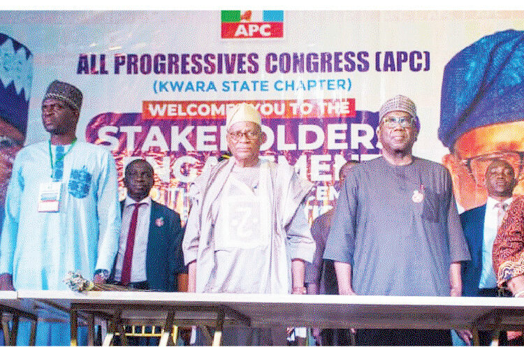 We're Leaving Kwara More Developed Than We Met It – Gov AbdulRazaq 1 L-R: Senior adviser and counselor to Kwara State governor, Alh Saadu Salahu, deputy speaker, Kwara House of Assembly, Hon. Ojo Olayiwola, state APC chairman, Prince Sunday Fagbemi, Governor AbdulRahman AbdulRazaq and the deputy chief of Staff, Princess Bukola Babalola; during the APC stakeholders' engagement and commencement of e-registration and revalidation exercise, in Ilorin.