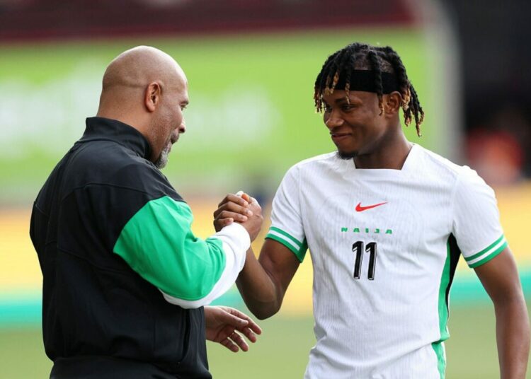 Why I Selected Chukwueze For Penalty Shootout — Chelle 1 samuel chukwueze and eric chelle in a handshake