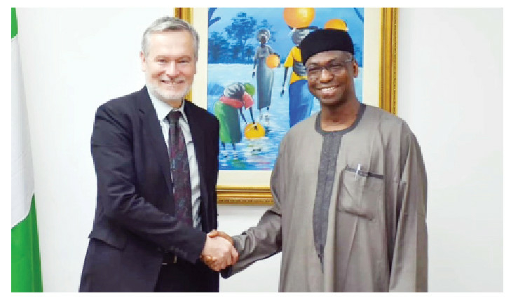 Nigeria-EU Partnership And Challenges In Critical Development Sectors 1 Permanent secretary, ministry of Foreign Affairs, Ambassador Dunoma Umar Ahmed, (Right) receiving the European Union Ambassador to Nigeria and ECOWAS, Mr. Gautier Mignot, at the Ministry of Foreign Affairs, Abuja