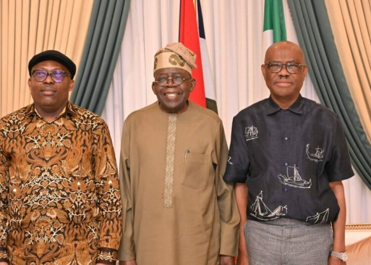 JUST-IN: Tinubu Meets Wike, Fubara Over Rivers Crisis 1 FubaraTinubuWike