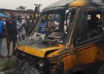 2 Dead, 8 Passengers Injured As Minibus Somersaults, Catches Fire In Lagos