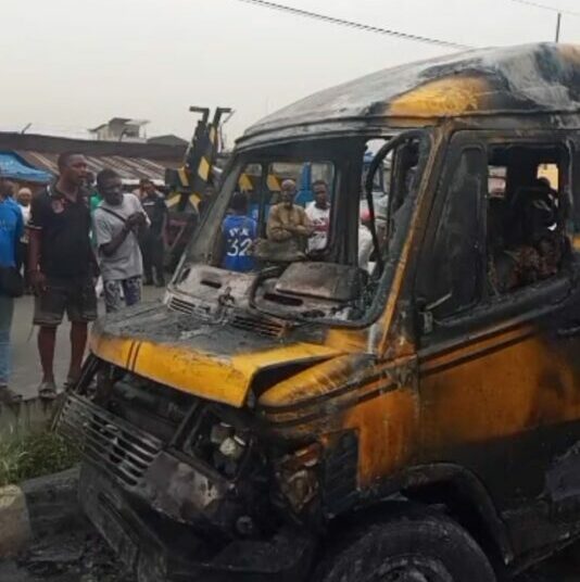 2 Dead, 8 Passengers Injured As Minibus Somersaults, Catches Fire In Lagos 1 LAgos accident