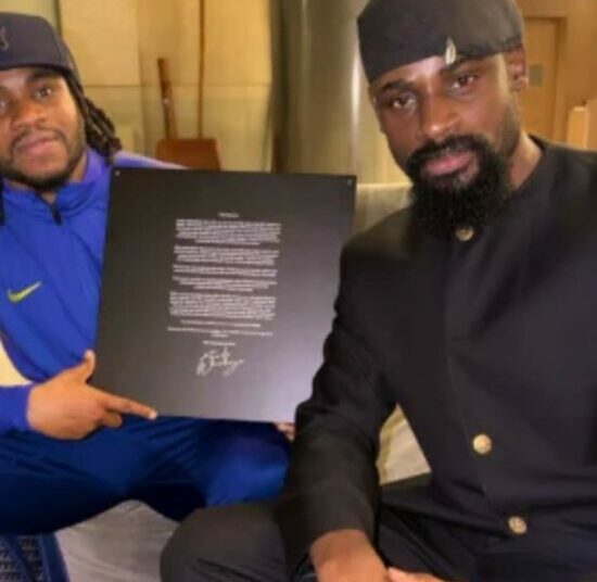 Nigerian Chess Master Onakoya Presents Custom-made Chessboard Super Eagles Star, Lookman 1 Tunde