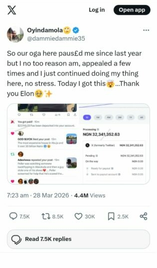 Nigerian X User Stuns Internet With ₦32 Million Payout From Elon Musk 1 IMG 20260329 WA0003
