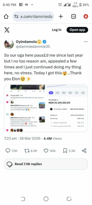 Nigerian X User Stuns Internet With ₦32 Million Payout From Elon Musk