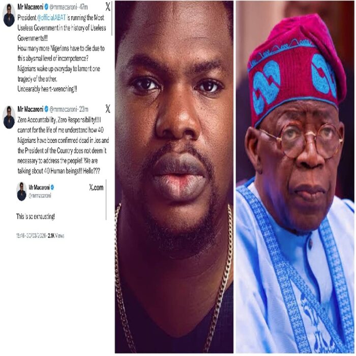 Actor MC Macaroni Berates President Tinubu For Not Addressing Nigerians On Jos Killings