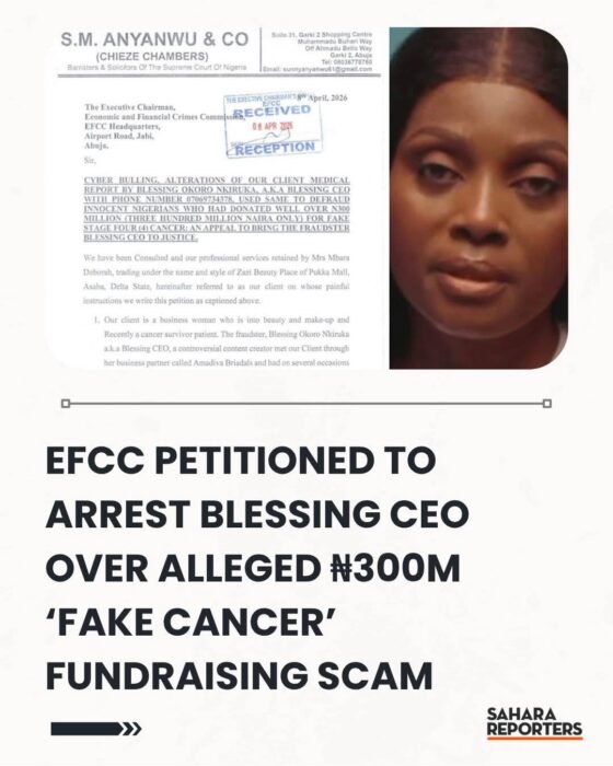‎ EFCC Petitioned To Arrest Blessing CEO Over Alleged ₦300million ‘Fake Cancer’ Fundraising Scam