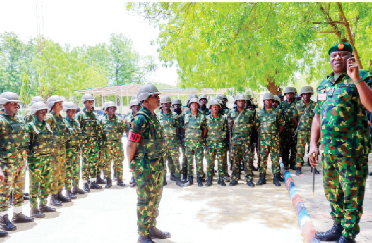 Coalition Commends Military For Coordinated Security Operations 1 Chief of Defence Staff (CDS), General Olufemi Oluyede (right), during his operational visit to the Headquarters Theatre Command, Joint Task Force North West, Operation FANSAN YAMMA (OPFY), in Gusau, Zamfara State, yesterday. PHOTO: CDS OFFICE