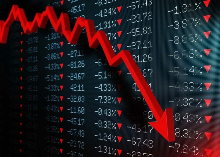 Stock Market Tumbles As Investors Lose N1.36tn In Fresh Sell-Off 1 Stock exchange market is falling. Red arrow graph is showing a fall on a black trading board. Selective focus. Horizontal composition with copy space.