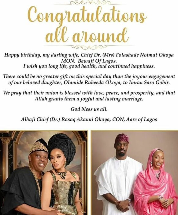 Billionaire Rasak Okoya’s Daughter Olamide Gets Engaged