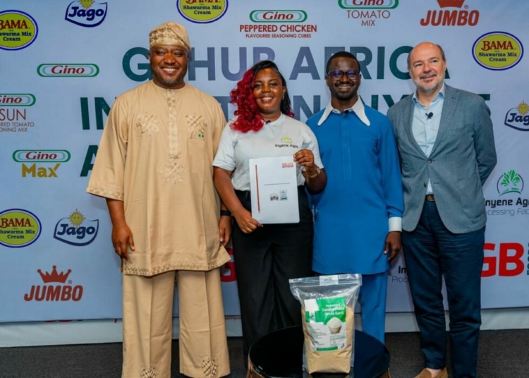 L-R: Vincent Egbe, Managing Director, GBFoods Nigeria; Blessing Akpan, CEO Inyene Agro Processing Factory Ltd, Nelson Madiba Amo, Executive Director, GBHub Africa, Vicenç Bosch, CEO GBFoods, at an event in Lagos, recently