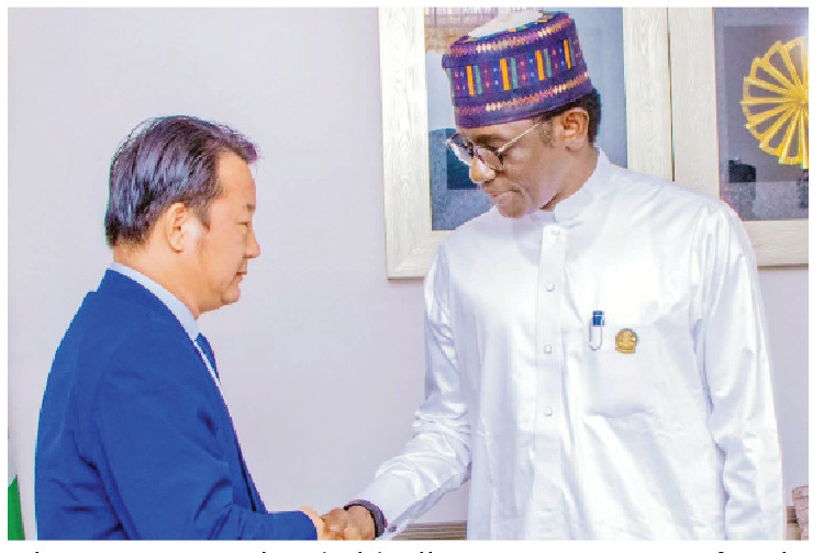 Yobe State Gov Hon Mai Mala Buni (Right) and the Group Managing Director of MCC China, Mr. Liu Long, shortly after a meeting in Abuja
