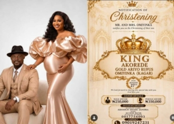 ‎Baba Ijesha, Wife Luminee Invite Nigerians To Baby’s Christening Ceremony Via Buying Of Asoebi