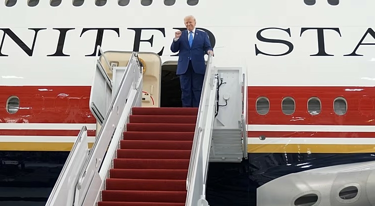 Trump Unveils Qatar-Gifted Air Force One As Temporary Presidential Jet 1 Fly whi1