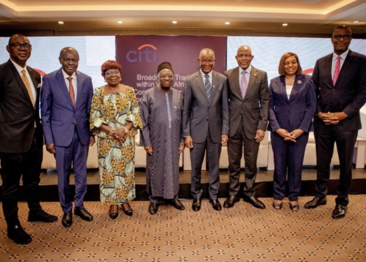 West African Leaders Push Trade Reforms, Stronger Corridors To Unlock AfCFTA Benefits 1 Left to Right:
Dr Evans Woherem, Independent Non-Executive Director Citibank Nigeria Limited; His Excellency Mr. Kalilou Traoré the Ambassador of Côte d'Ivoire to Nigeria; Dr. Mrs. Gladys Mansa Yawa Feddy Akyea, the Deputy High Commissioner of Ghana to Nigeria; Dr Mahmoud Isa-Dutse, Chairman of the Board of Directors Citibank Nigeria Limited; Senator John Owan Enoh, Minister of State for Industry; Mr. Lamido Yuguda, Deputy Governor, Financial System Stability at the Central Bank of Nigeria Mrs. Nneka Enwereji, MD/CEO Citibank Nigeria Limited; Mr. Akin Dawodu CEO Citi Sub-Saharan Africa