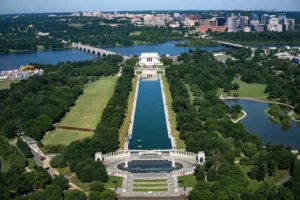 US President Donald Trump Alleges Vandalism At Lincoln Memorial Reflecting Pool