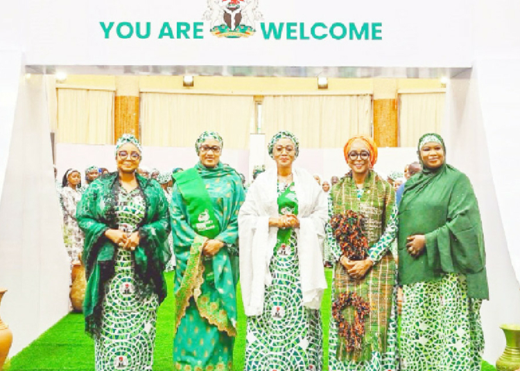 2027: Take Renewed Hope Agenda Success Story To All Corners, First Lady Urges APC Women 1 L-R: Minister of Women Affairs and Social Development Hon Imaan Sulieman- Ibrahim, Wife of the Vice President of Nigeria Hajia Nana Shettima, First Lady of Nigeria, Senator Oluremi Tinubu, Former FCT RHI Coordinator, Dr Dayo Benjamins-Laniyi and Minister of State for the FCT, Dr Mariya Mahmud Bunkure, at the exhibition stand at the celebration of RHI in the FCT (2023-2026), yesterday. PHOTO: REMI AKUNLEYAN