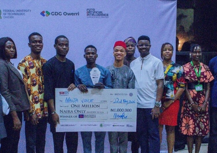 SATH Foundation Opens New Pathways For Young Innovators In Nigeria 1 Team F (Naija Voice) receiving the Overall Winner Award at the AI Builder's Pitch Party hosted by SATH Foundation, May 22, 2026.