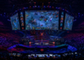 Dota 2 championship arena filled with fans during a live esports tournament 