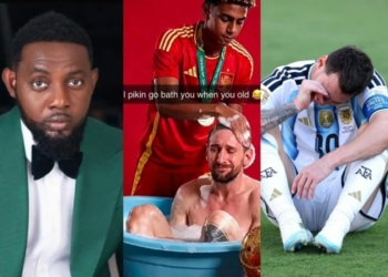 ‎‎‎“Na Small Pikin Go Bath You When You Old” – Ayo Makun Reacts To Viral Video Of Messi Crying For Losing The World Cup