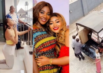 ‎Regina Daniels Is Thrilled As Mercy Johnson Surprises Her With A Brand New TV For New Home In Abuja 