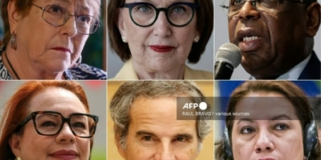 6 UN Secretary-General Candidates Face Televised Debate Ahead Of Crucial Selection Process 1 This combination of pictures created on July 22, 2026 shows, from L/R starting clockwise in upper L, Chile's former president Michelle Bachelet in Santiago on December 22, 2025, Costa Rican economist Rebeca Grynspan, in Paris on April 29, 2026, former Senegalese President Macky Sall in Cape Town on February 27, 2025, former Ecuadorian foreign minister Maria Fernanda Espinosa in New York City on May 13, 2026, Director General of the International Atomic Energy Agency (IAEA) Rafael Mariano Grossi, in Tokyo on June 26, 2026, and former Guyana Foreign Minister Carolyn Rodrigues-Birkett in Paramaribo, Surinam, on August 30, 2013. Six candidates for the position of United Nations Secretary-General will debate on July 23, 2026, in the General Assembly Hall, one week before the formal start of the selection process. Photo: AFP