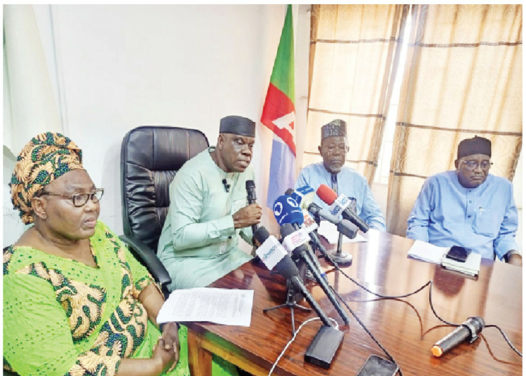 Kwara APC Reconciliation Committee Begins Work, Extends Olive Branch To G15, Others 1 L-R: Member, Kwara APC Reconciliation Committee, Dr Oluwatoyin Opawoye, chairman of the Committee, Col. Abdulwahab Lawal (rtd.), Engr. Musa Yeketi (member); and ACG Ahmed Abbas (member); at a press conference in Ilorin, the state capital . Photo by Abdullahi Olesin, Ilorin.