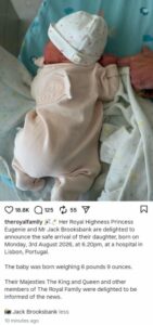 Princess Eugenie Welcomes Third Child, First Daughter With Husband Jack Brooksbank