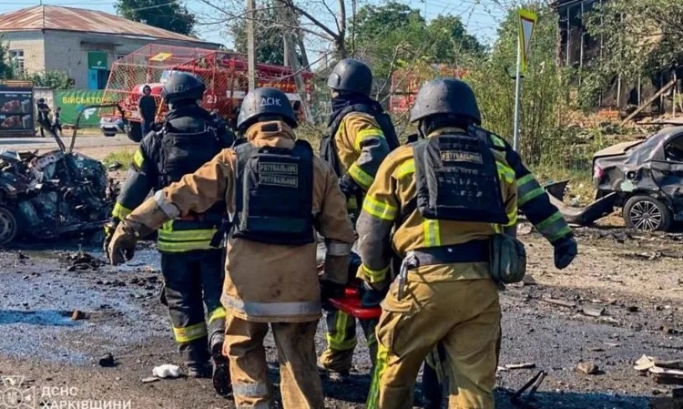 Russia Warns UK Of Consequences Over Drones Used In Ukraine Strikes 1 Two Russian missiles killed 10 people early on Tuesday in the centre of the village of Pechenihy, officials said. Photo credit: DSNS Ukraine