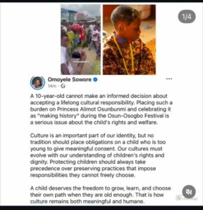 Sowore Criticises Use Of 10-Year-Old As Arugba At Osun-Osogbo Festival 2 Child abuse 1