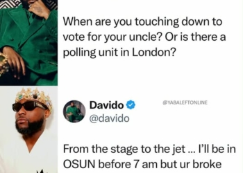 Davido Fires Back At Fan Who Questioned His Presence In London Ahead Of Osun Election