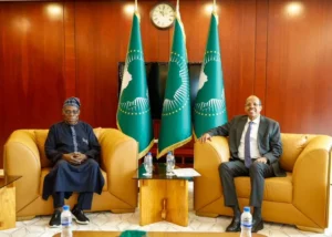 PICTORIAL: AU Commission Chair Meets Obasanjo Over Peace, Stability In Africa 2 Obansajo and AU Chairman