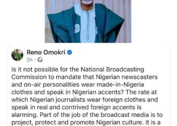 Reno Omokri Urges NBC To Mandate Made-In-Nigeria Clothes, Accents For Newscasters