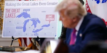 Trump Signs Executive Order Renaming Lake Ontario ‘Lake America’ 3 A map displaying Lake Ontario as "Lake America" is seen as President Donald Trump signs an executive order in the Oval Office of the White House on August 27, 2026. Andrew Harnik/Getty Images