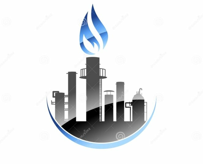 factory extracting natural gas isolated logo industry plant producing blue fuel vector pipelines extraction gasoline 206354607