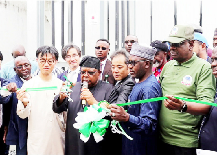 Match New 672mw Transmission Capacity With Evacuation, Tegbe Tells Lagos DisCos 1 Minister of Power, Joseph Olasukami Tegbe (4th from left); chief representative of JICA Nigeria Office, Ishigame Keiji, (3rd from left).
from right: commissioner of Power and Mineral Resources, Lagos State, Boodun Ogunleye; MD/CEO Transmission Company of Nigeria, (TCN), Sule Ahmed Abdulaziz; permanent secretary. Fedral Ministry of Power, Mahmuda Mammam and deputy ambassador of Japan to Nigeria Hitoshi Kozaki, during the inauguration of upgraded transmission systems across four substations in Lagos, recently. PHOTO: TCN