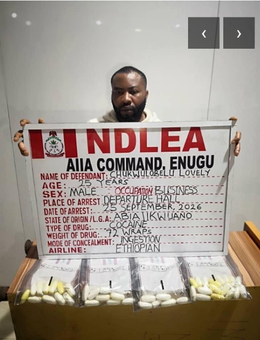 Newlywed Bound For Portugal Excretes 72 Cocaine Wraps At Enugu Airport