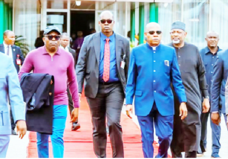Shettima Leads Fubara, Lawal, Ministers To 81st UNGA 1 Vice President Kashim Shettima (middle) with Rivers State governor, Siminalayi Fubara (left), and Minister of Agriculture and Food Security, Abubakar Kyari, before Nigerian delegation’s departure for the 81st United Nations General Assembly (UNGA) in New York, United States, yesterday. PHOTO: STATE HOUSE